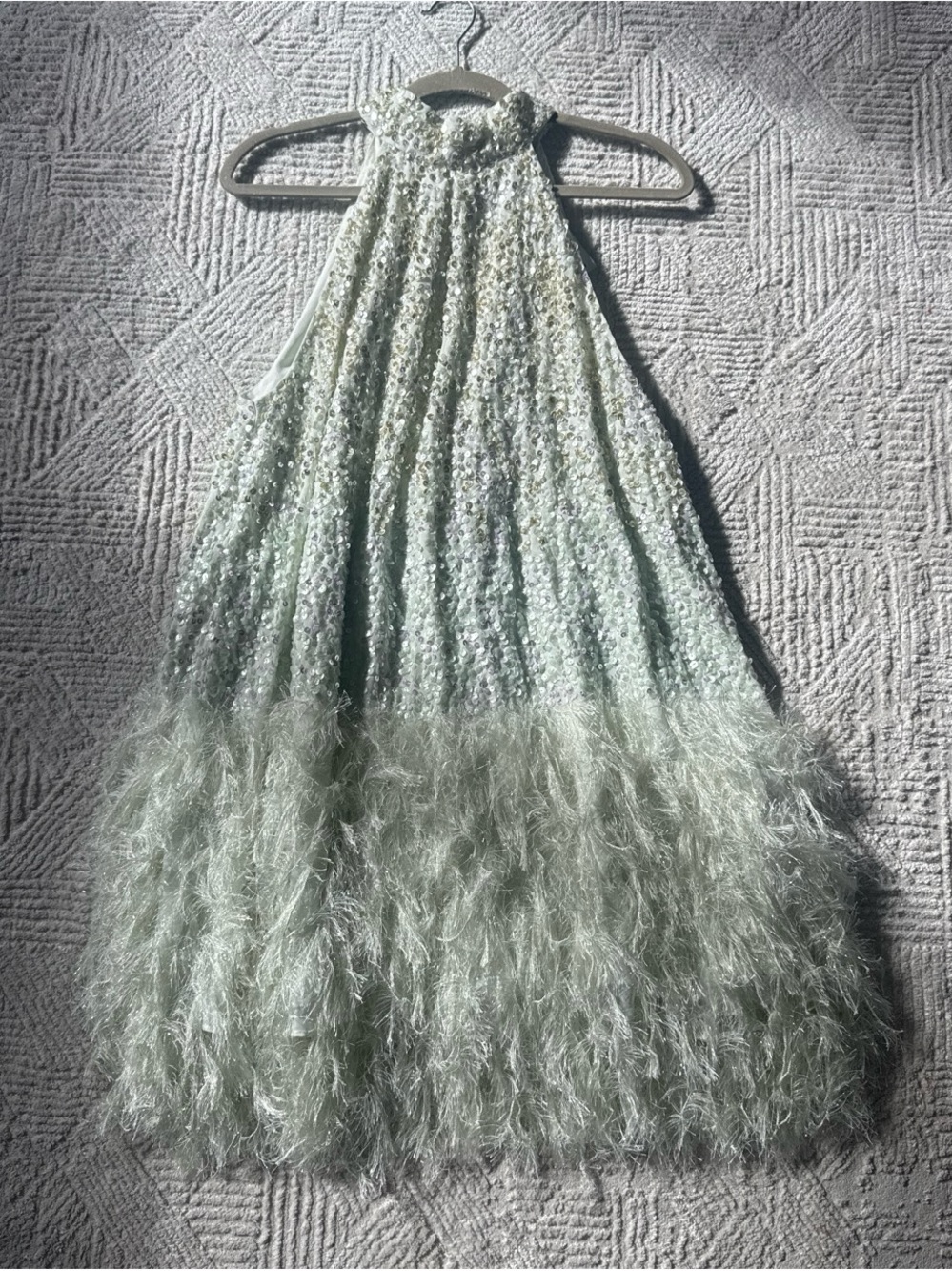Sparkle Feather Halter Dress - Mint Green